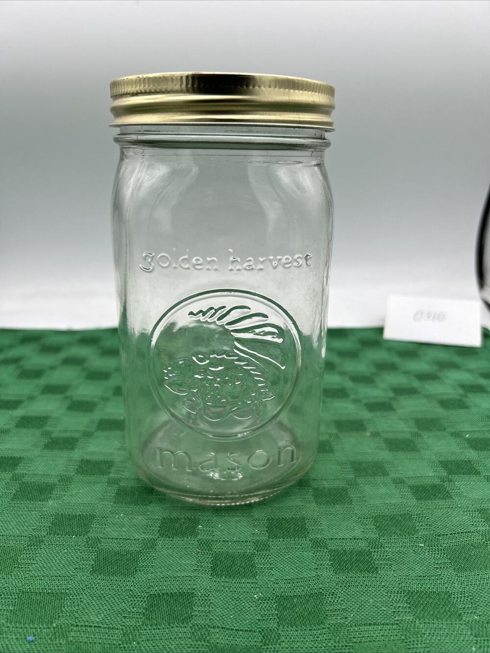 Vintage Golden Harvest Mason Jar Quart Clear Glass Cornucopia With Lid